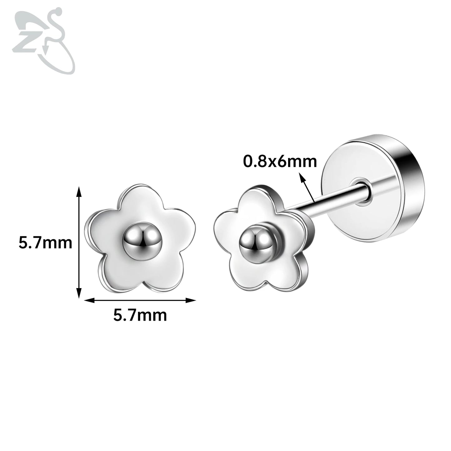 ZS 1 Pair Cute Heart Flower Stud Earring For Women Girls 20G Stainless Steel Flat Back Earrings Cartilage Helix Conch Piercings