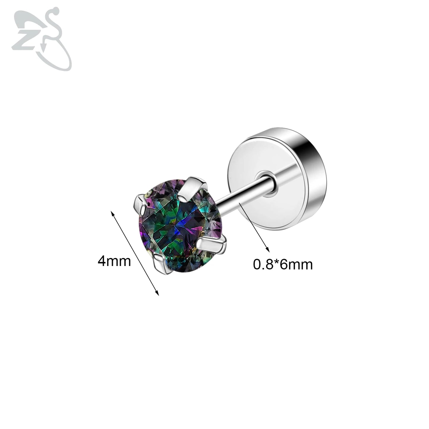 ZS 1 Pair Cute Heart Flower Stud Earring For Women Girls 20G Stainless Steel Flat Back Earrings Cartilage Helix Conch Piercings