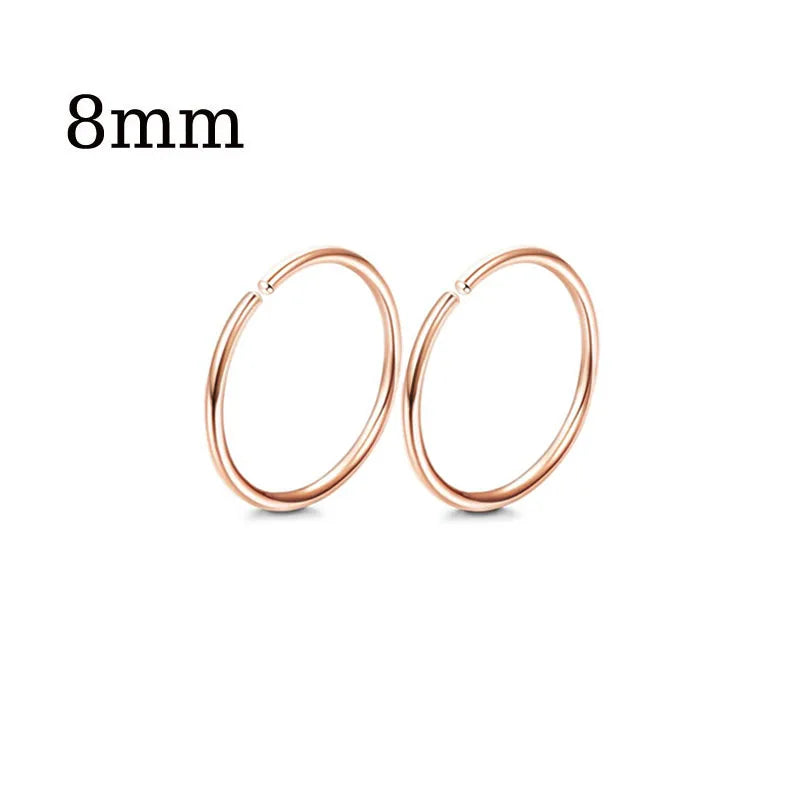 1/12 Pairs Rosegold Stainless Steel Tiny CZ Ball Flat Back Stud Earring Multiple Piercing Cartilage Hoop Earrings for Women and Men