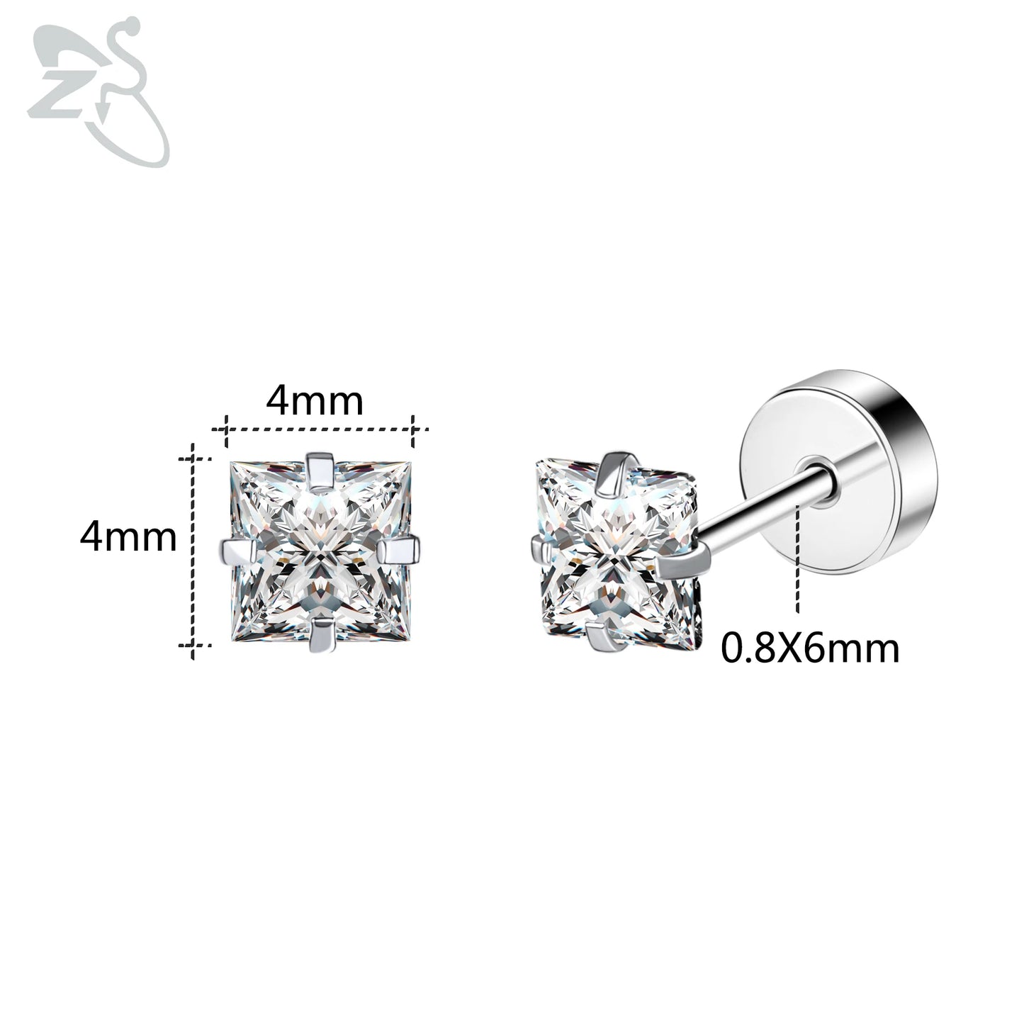 ZS 1 Pair Cute Heart Flower Stud Earring For Women Girls 20G Stainless Steel Flat Back Earrings Cartilage Helix Conch Piercings