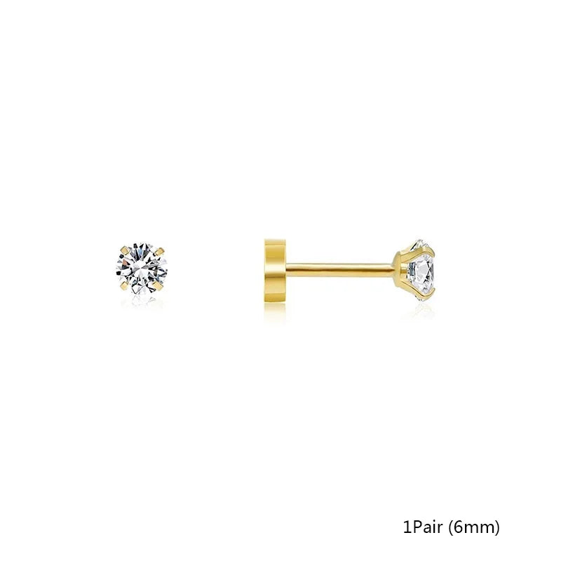 2/3/5/6/10 Pcs 20G Hypoallergenic Stud Earrings for Women Men, Stainless Steel Flatback Earring Cubic Zirconia Earring Piercings