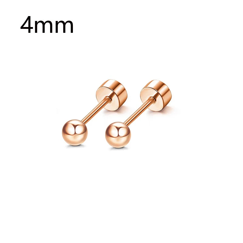 1/12 Pairs Rosegold Stainless Steel Tiny CZ Ball Flat Back Stud Earring Multiple Piercing Cartilage Hoop Earrings for Women and Men