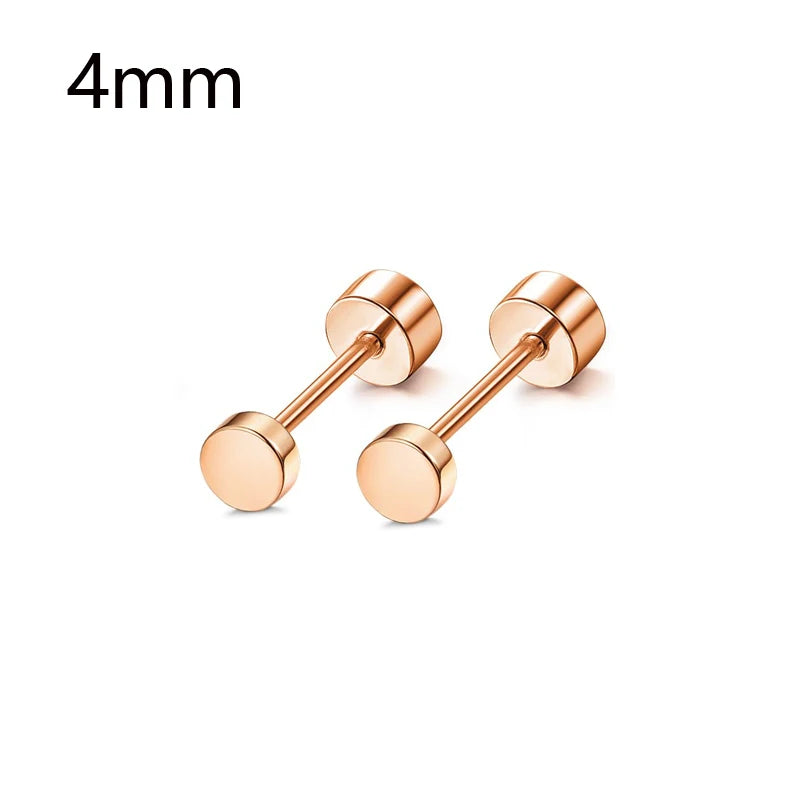 1/12 Pairs Rosegold Stainless Steel Tiny CZ Ball Flat Back Stud Earring Multiple Piercing Cartilage Hoop Earrings for Women and Men