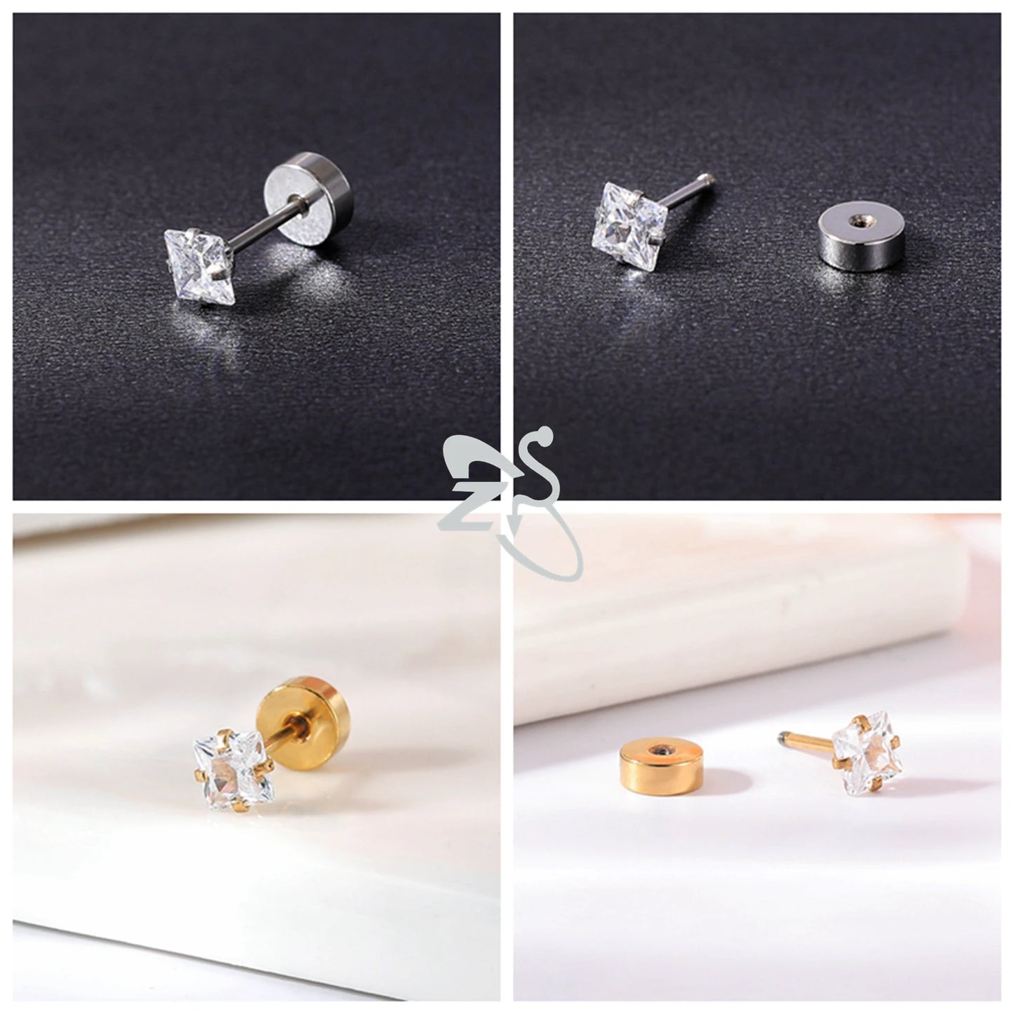 ZS 1 Pair Cute Heart Flower Stud Earring For Women Girls 20G Stainless Steel Flat Back Earrings Cartilage Helix Conch Piercings