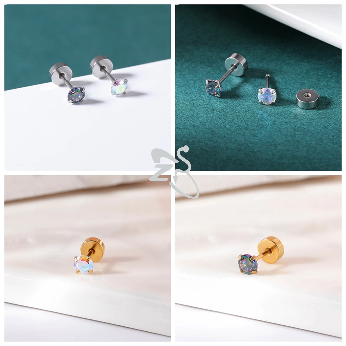 ZS 1 Pair Cute Heart Flower Stud Earring For Women Girls 20G Stainless Steel Flat Back Earrings Cartilage Helix Conch Piercings