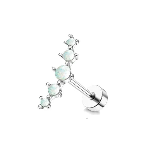 Drperfect Cartilage Earring Stainless Steel Helix for Women Opal CZ Stud Earrings Butterfly Flat Back Cartilage Piercing Jewelry