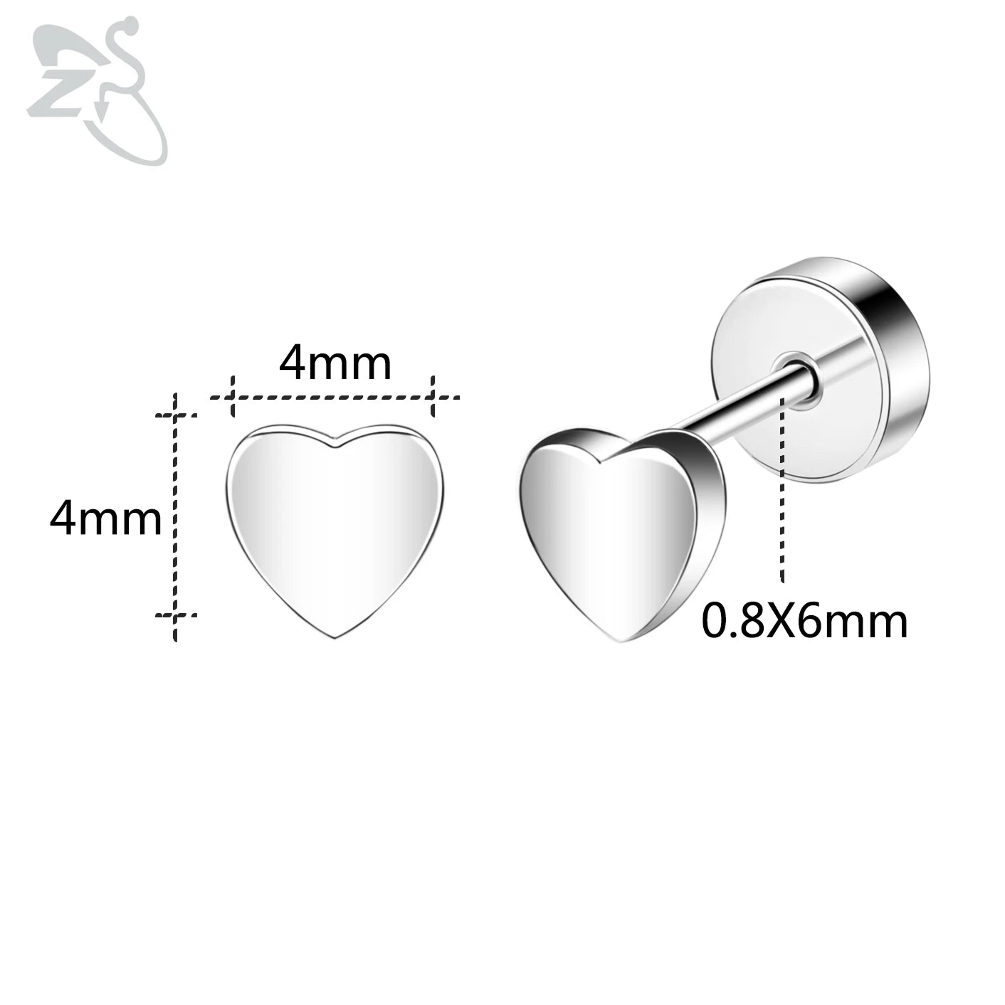 ZS 1 Pair Cute Heart Flower Stud Earring For Women Girls 20G Stainless Steel Flat Back Earrings Cartilage Helix Conch Piercings