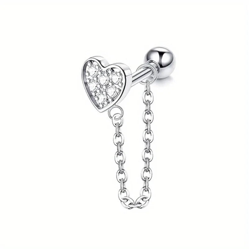 Drperfect Cartilage Earring Stud for Women Stainless Steel Cartilage Hoop Earring Heart Flower Chain Dangle CZ Piercing Jewelry