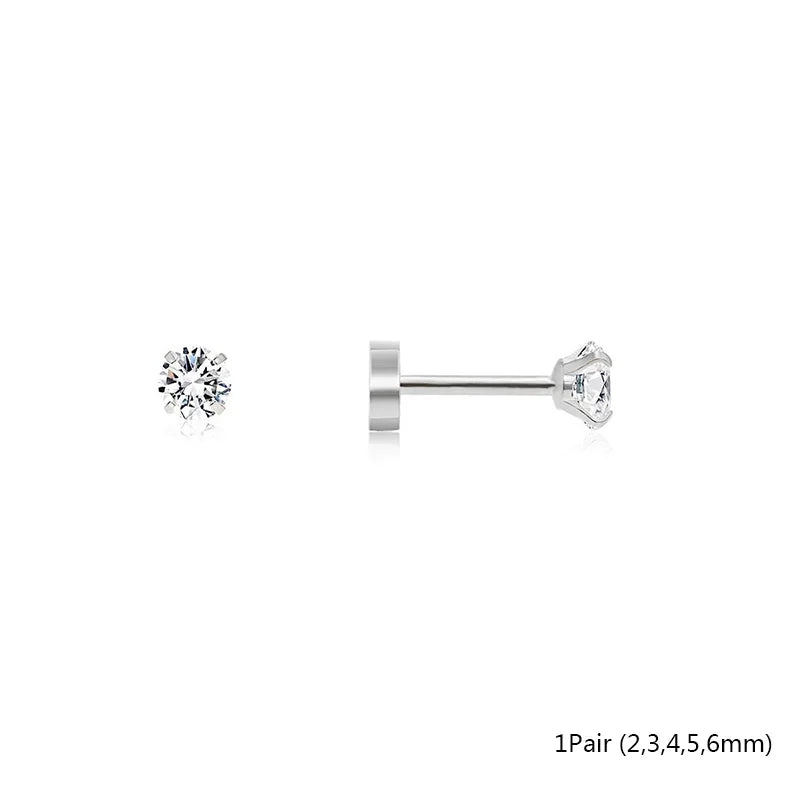 2/3/5/6/10 Pcs 20G Hypoallergenic Stud Earrings for Women Men, Stainless Steel Flatback Earring Cubic Zirconia Earring Piercings