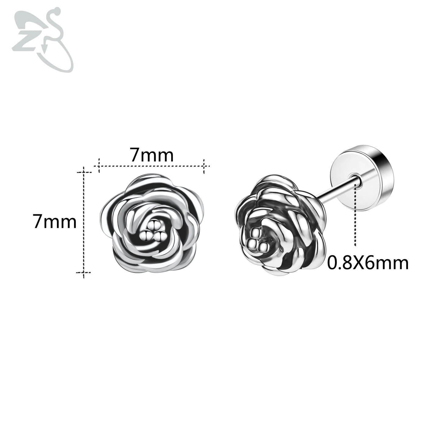 ZS 1 Pair Cute Heart Flower Stud Earring For Women Girls 20G Stainless Steel Flat Back Earrings Cartilage Helix Conch Piercings