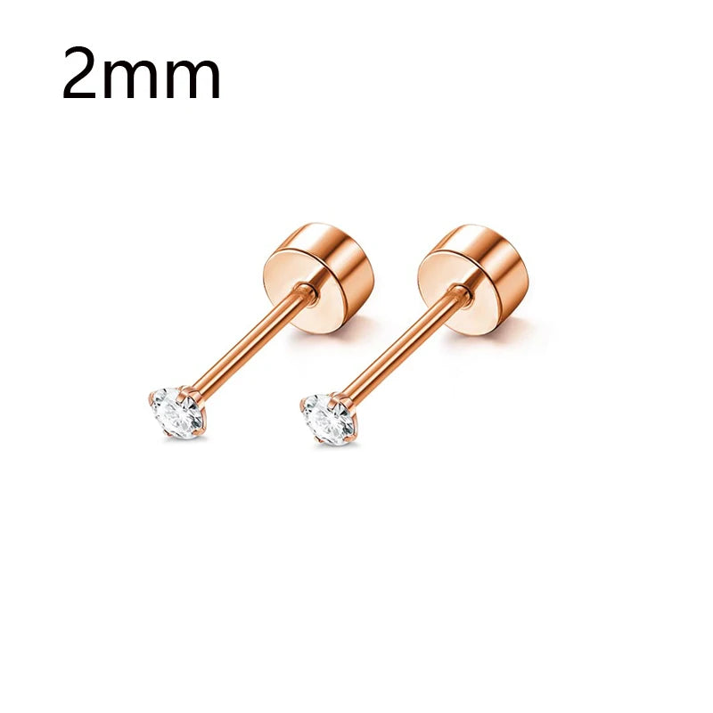 1/12 Pairs Rosegold Stainless Steel Tiny CZ Ball Flat Back Stud Earring Multiple Piercing Cartilage Hoop Earrings for Women and Men
