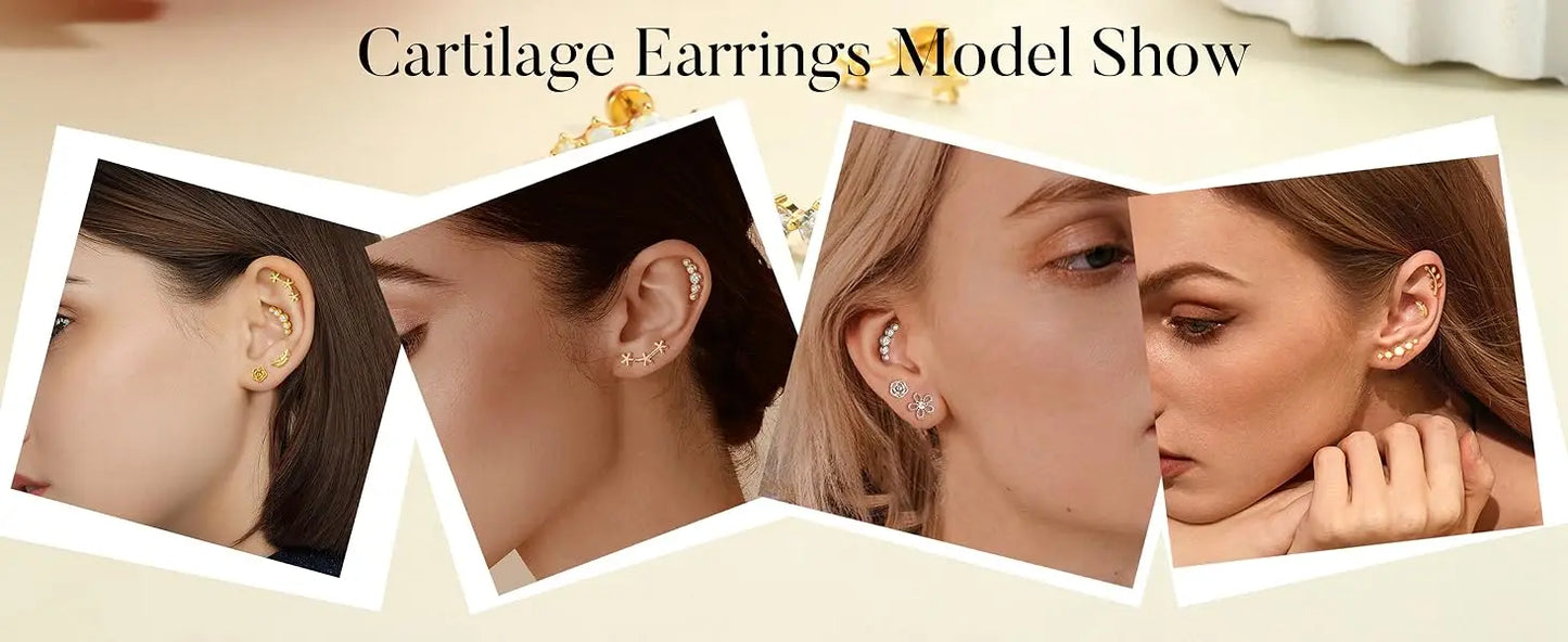 Drperfect Cartilage Earring Stainless Steel Helix for Women Opal CZ Stud Earrings Butterfly Flat Back Cartilage Piercing Jewelry