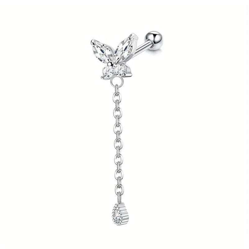 Drperfect Cartilage Earring Stud for Women Stainless Steel Cartilage Hoop Earring Heart Flower Chain Dangle CZ Piercing Jewelry