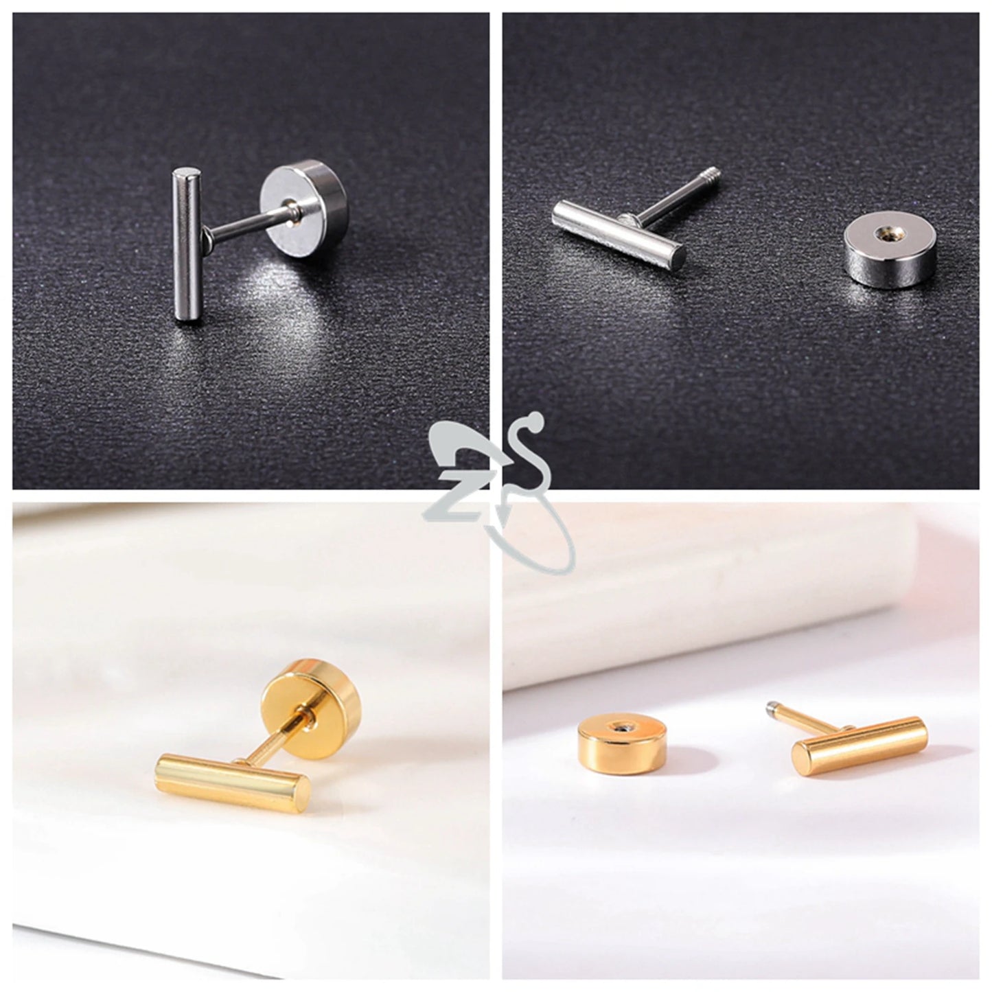 ZS 1 Pair Cute Heart Flower Stud Earring For Women Girls 20G Stainless Steel Flat Back Earrings Cartilage Helix Conch Piercings