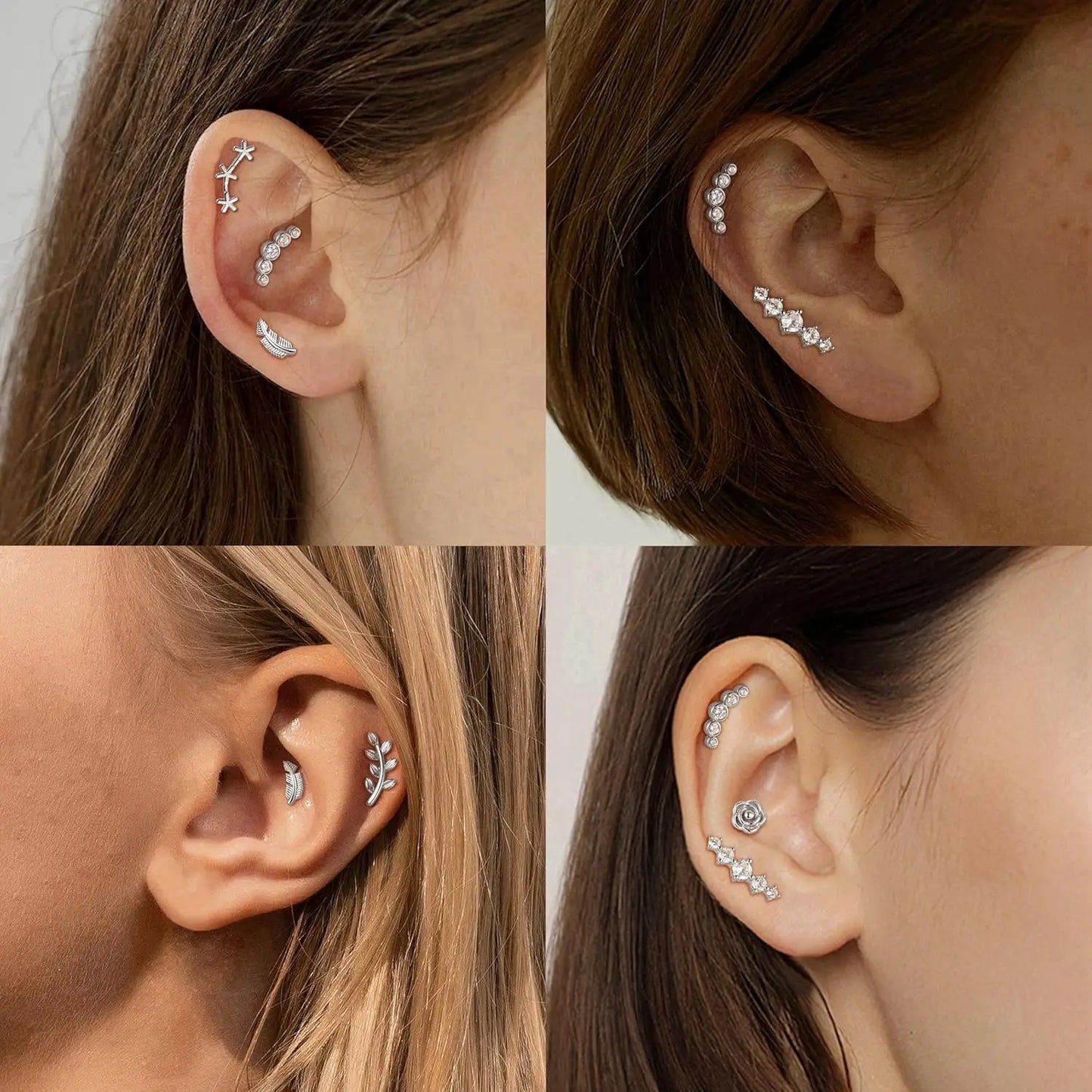 Drperfect Cartilage Earring Stainless Steel Helix for Women Opal CZ Stud Earrings Butterfly Flat Back Cartilage Piercing Jewelry