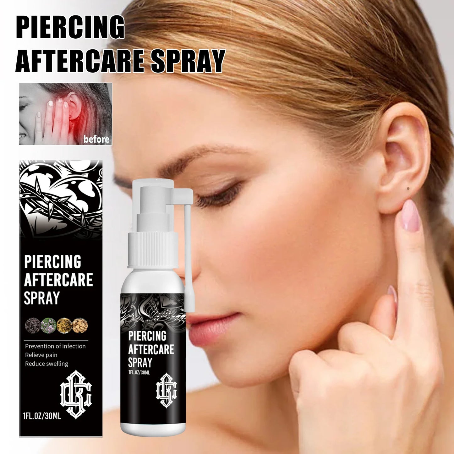 After Piercing Spray Reduce Allergy Swelling Ear Disinfecting Cleaning Earring Hole Soothing Piercing Aftercare Cleaner Fluid