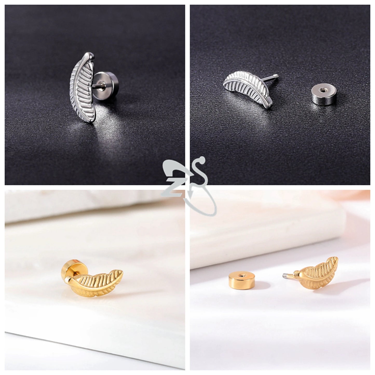 ZS 1 Pair Cute Heart Flower Stud Earring For Women Girls 20G Stainless Steel Flat Back Earrings Cartilage Helix Conch Piercings