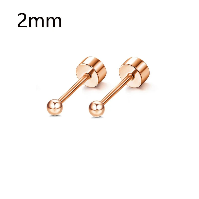 1/12 Pairs Rosegold Stainless Steel Tiny CZ Ball Flat Back Stud Earring Multiple Piercing Cartilage Hoop Earrings for Women and Men