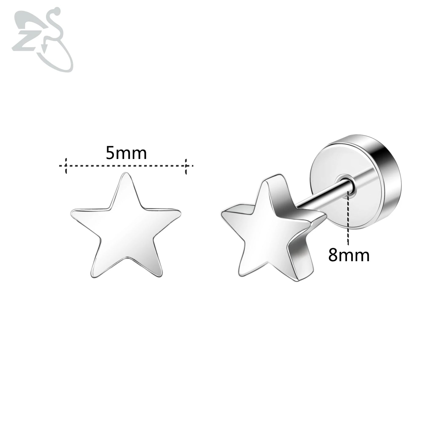 ZS 1 Pair Cute Heart Flower Stud Earring For Women Girls 20G Stainless Steel Flat Back Earrings Cartilage Helix Conch Piercings