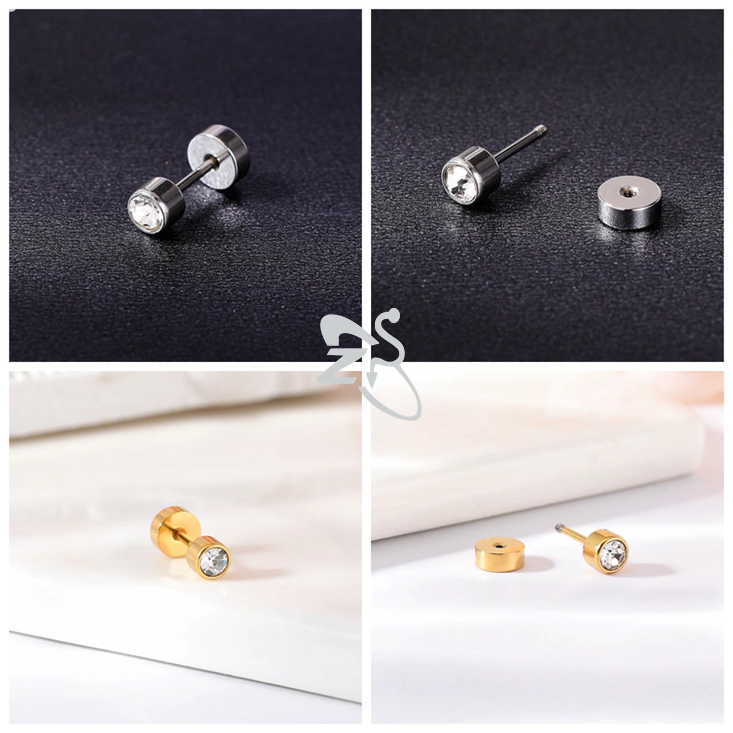 ZS 1 Pair Cute Heart Flower Stud Earring For Women Girls 20G Stainless Steel Flat Back Earrings Cartilage Helix Conch Piercings