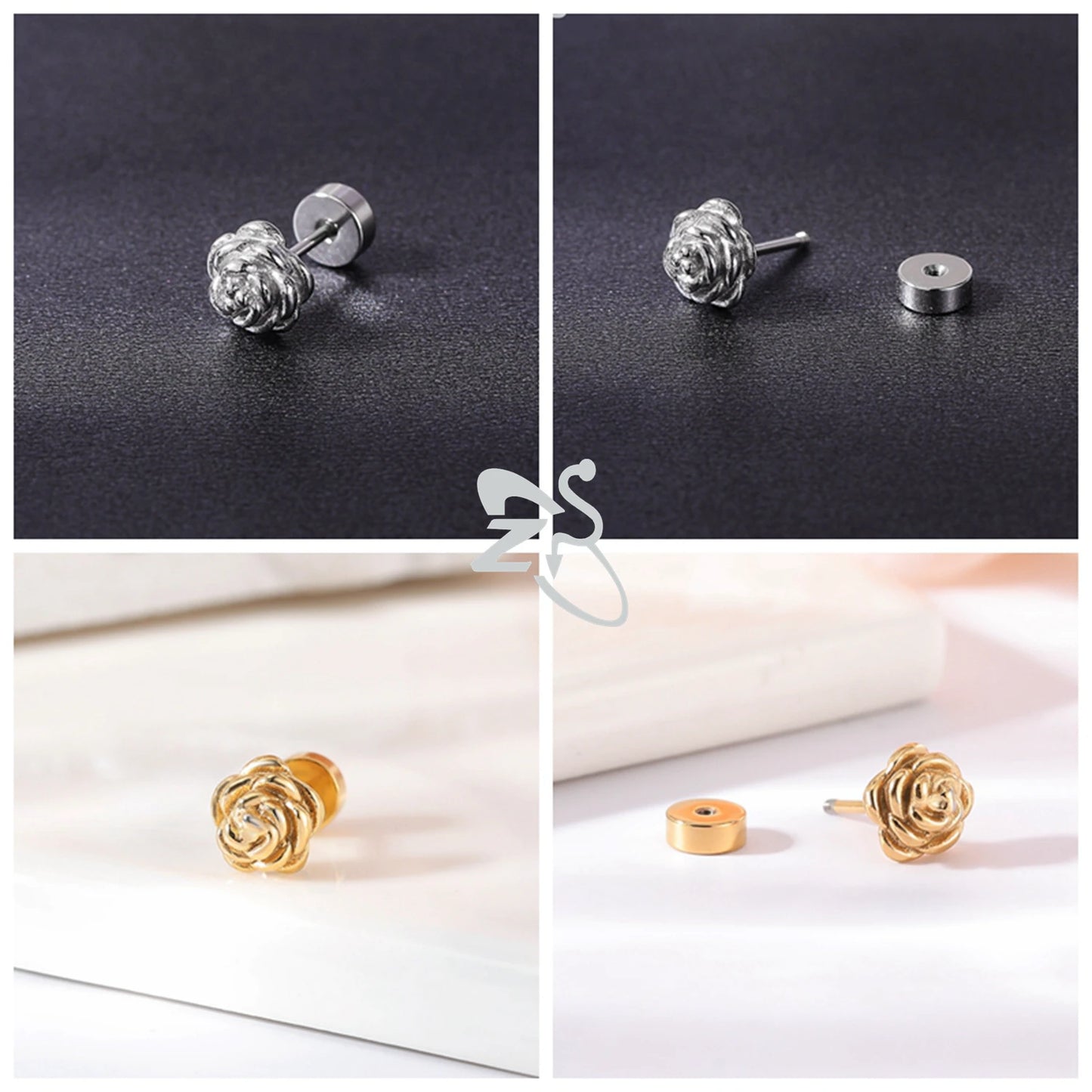 ZS 1 Pair Cute Heart Flower Stud Earring For Women Girls 20G Stainless Steel Flat Back Earrings Cartilage Helix Conch Piercings