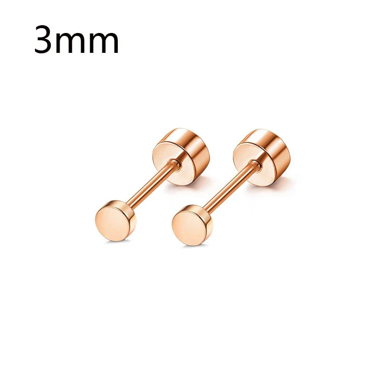 1/12 Pairs Rosegold Stainless Steel Tiny CZ Ball Flat Back Stud Earring Multiple Piercing Cartilage Hoop Earrings for Women and Men