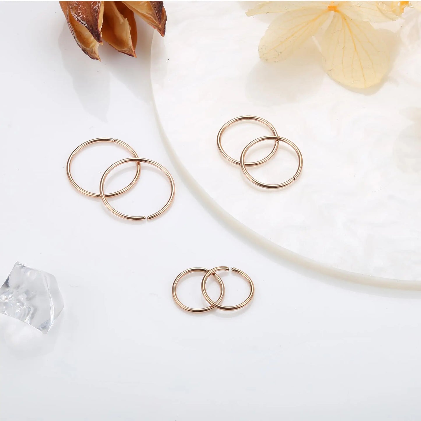 1/12 Pairs Rosegold Stainless Steel Tiny CZ Ball Flat Back Stud Earring Multiple Piercing Cartilage Hoop Earrings for Women and Men