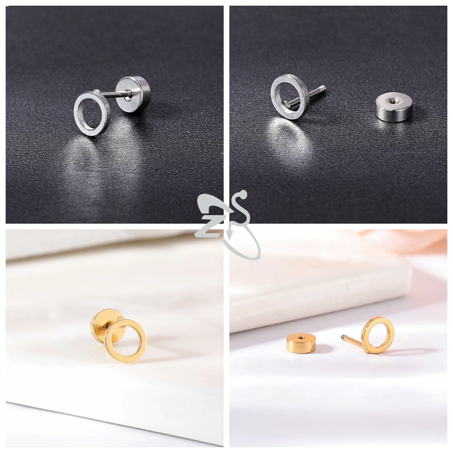 ZS 1 Pair Cute Heart Flower Stud Earring For Women Girls 20G Stainless Steel Flat Back Earrings Cartilage Helix Conch Piercings