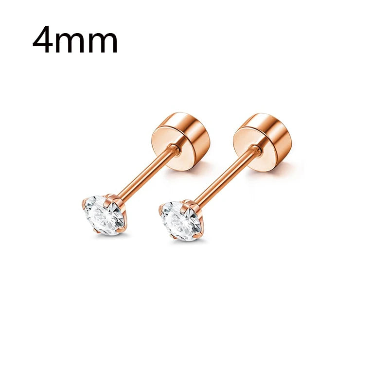 1/12 Pairs Rosegold Stainless Steel Tiny CZ Ball Flat Back Stud Earring Multiple Piercing Cartilage Hoop Earrings for Women and Men