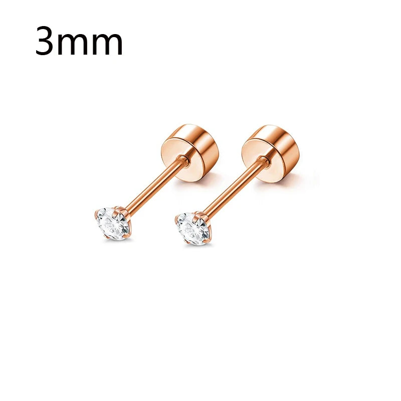 1/12 Pairs Rosegold Stainless Steel Tiny CZ Ball Flat Back Stud Earring Multiple Piercing Cartilage Hoop Earrings for Women and Men