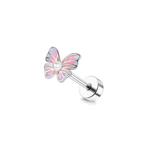 Drperfect Cartilage Earring Stainless Steel Helix for Women Opal CZ Stud Earrings Butterfly Flat Back Cartilage Piercing Jewelry