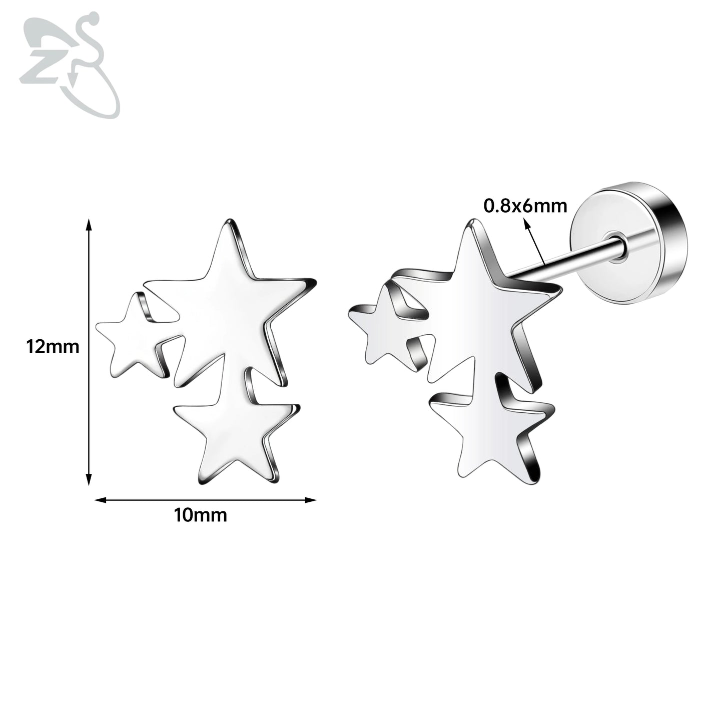 ZS 1 Pair Cute Heart Flower Stud Earring For Women Girls 20G Stainless Steel Flat Back Earrings Cartilage Helix Conch Piercings