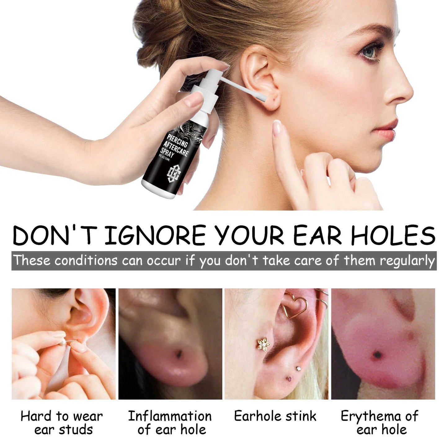 After Piercing Spray Reduce Allergy Swelling Ear Disinfecting Cleaning Earring Hole Soothing Piercing Aftercare Cleaner Fluid