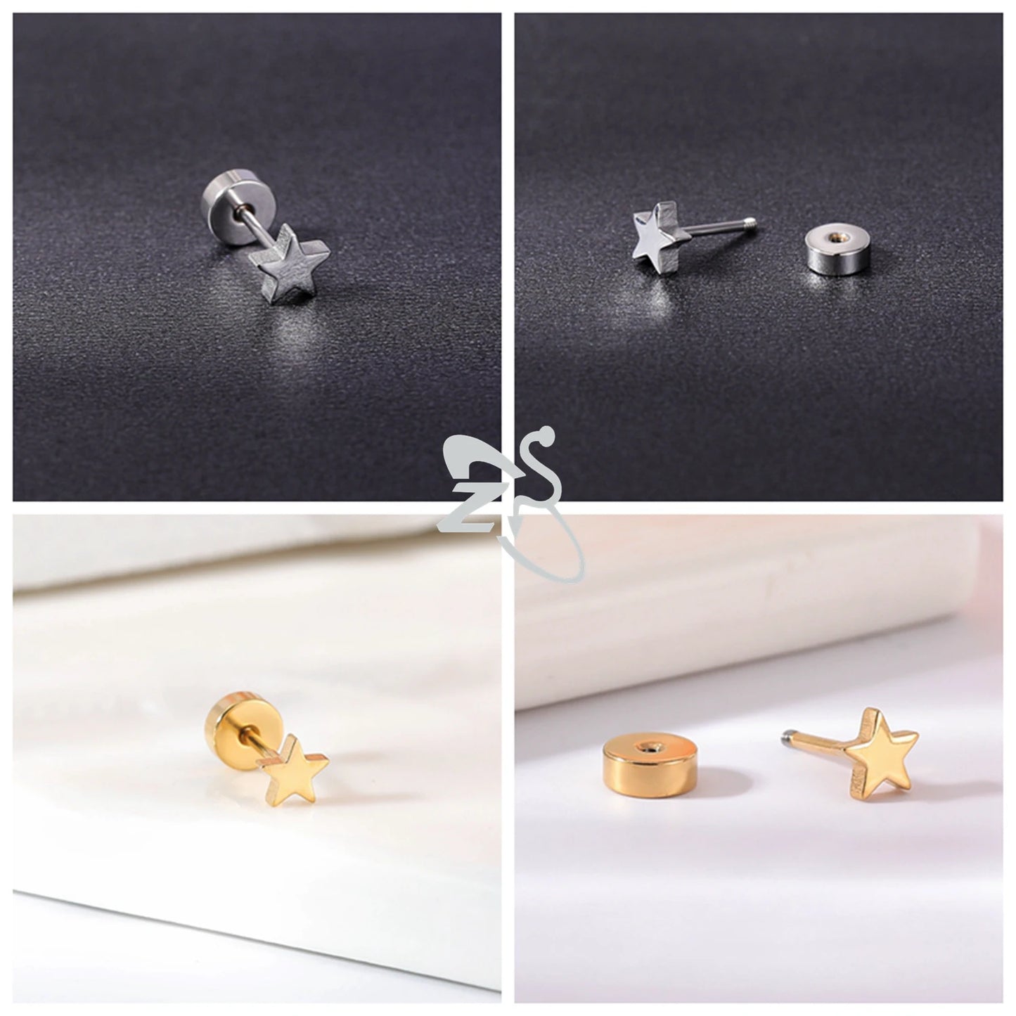 ZS 1 Pair Cute Heart Flower Stud Earring For Women Girls 20G Stainless Steel Flat Back Earrings Cartilage Helix Conch Piercings