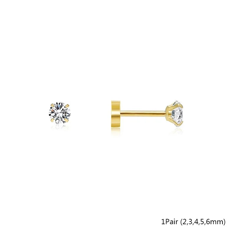 2/3/5/6/10 Pcs 20G Hypoallergenic Stud Earrings for Women Men, Stainless Steel Flatback Earring Cubic Zirconia Earring Piercings