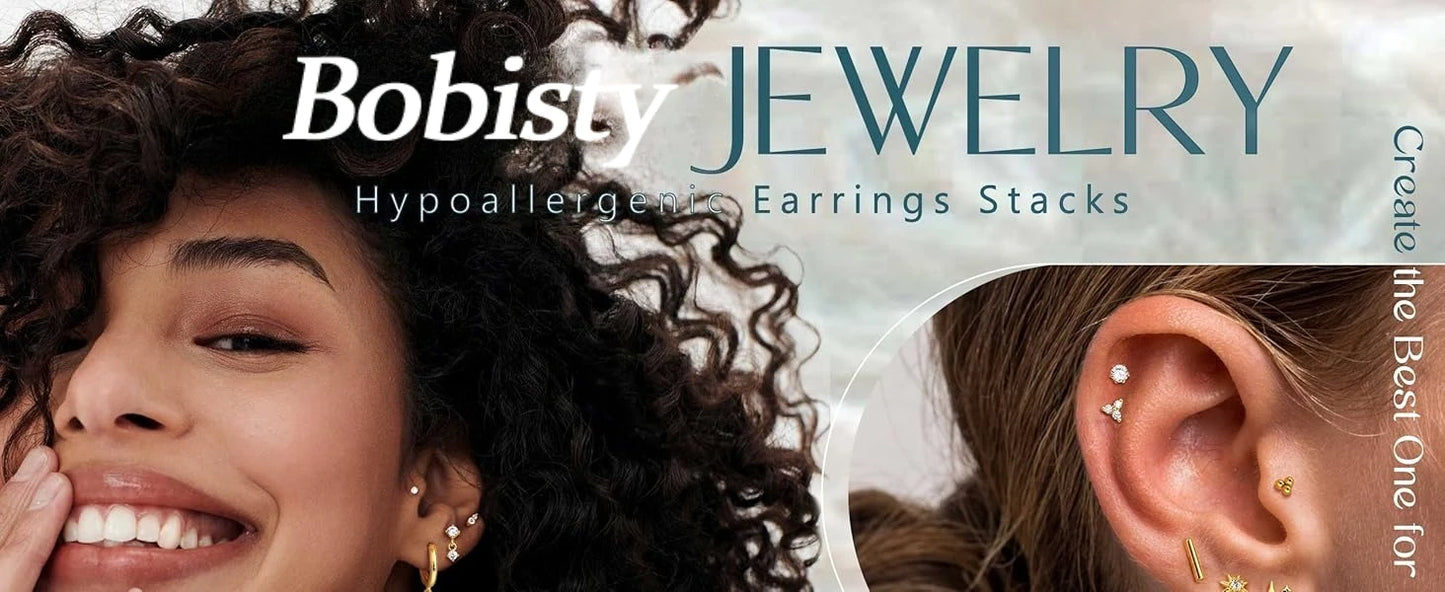 Bobisty 1pc Earrings for Sensitive Ears Surgical Stainless Steel Earrings for Women Dainty Flat Back Earring Stud Hoop Cartilage