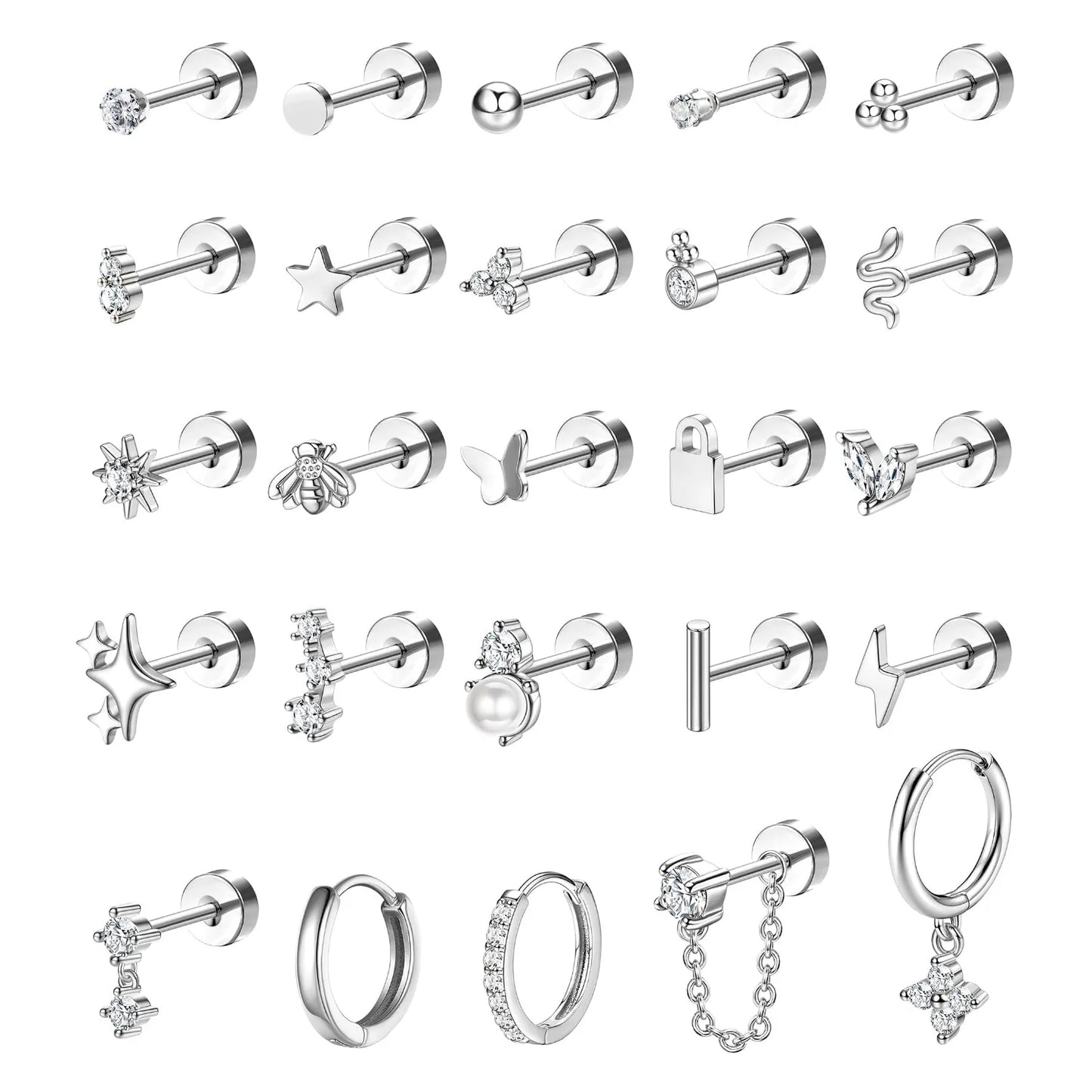Bobisty 1pc Earrings for Sensitive Ears Surgical Stainless Steel Earrings for Women Dainty Flat Back Earring Stud Hoop Cartilage