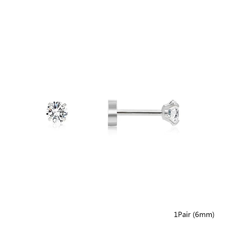 2/3/5/6/10 Pcs 20G Hypoallergenic Stud Earrings for Women Men, Stainless Steel Flatback Earring Cubic Zirconia Earring Piercings