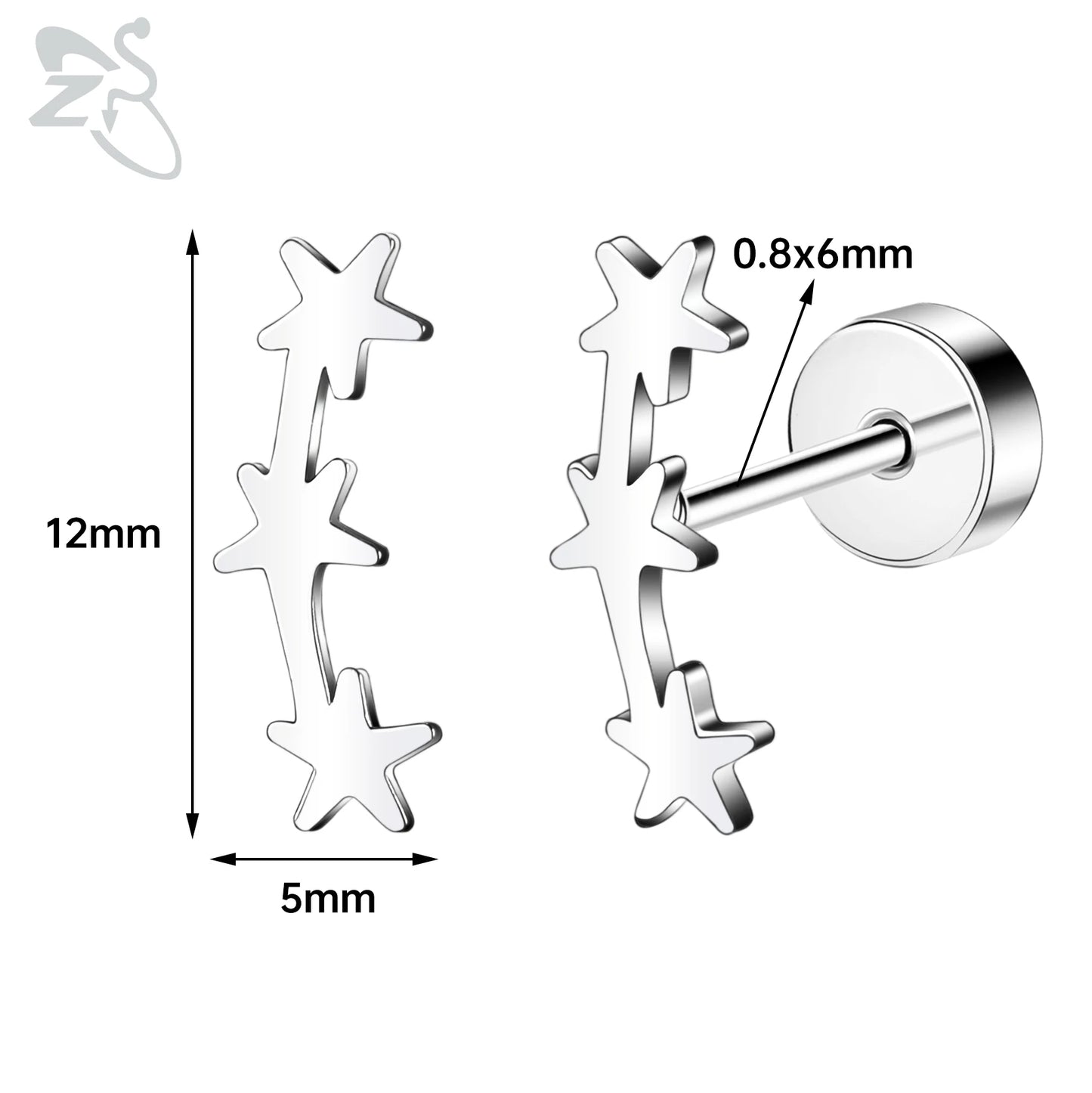 ZS 1 Pair Cute Heart Flower Stud Earring For Women Girls 20G Stainless Steel Flat Back Earrings Cartilage Helix Conch Piercings