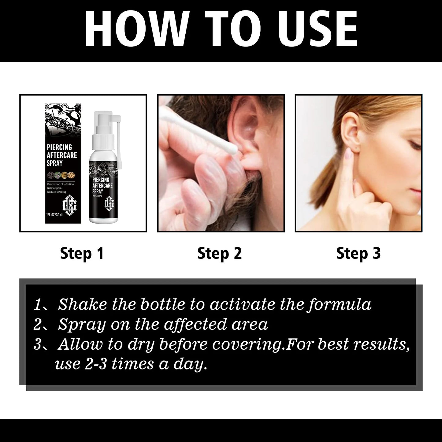 After Piercing Spray Reduce Allergy Swelling Ear Disinfecting Cleaning Earring Hole Soothing Piercing Aftercare Cleaner Fluid
